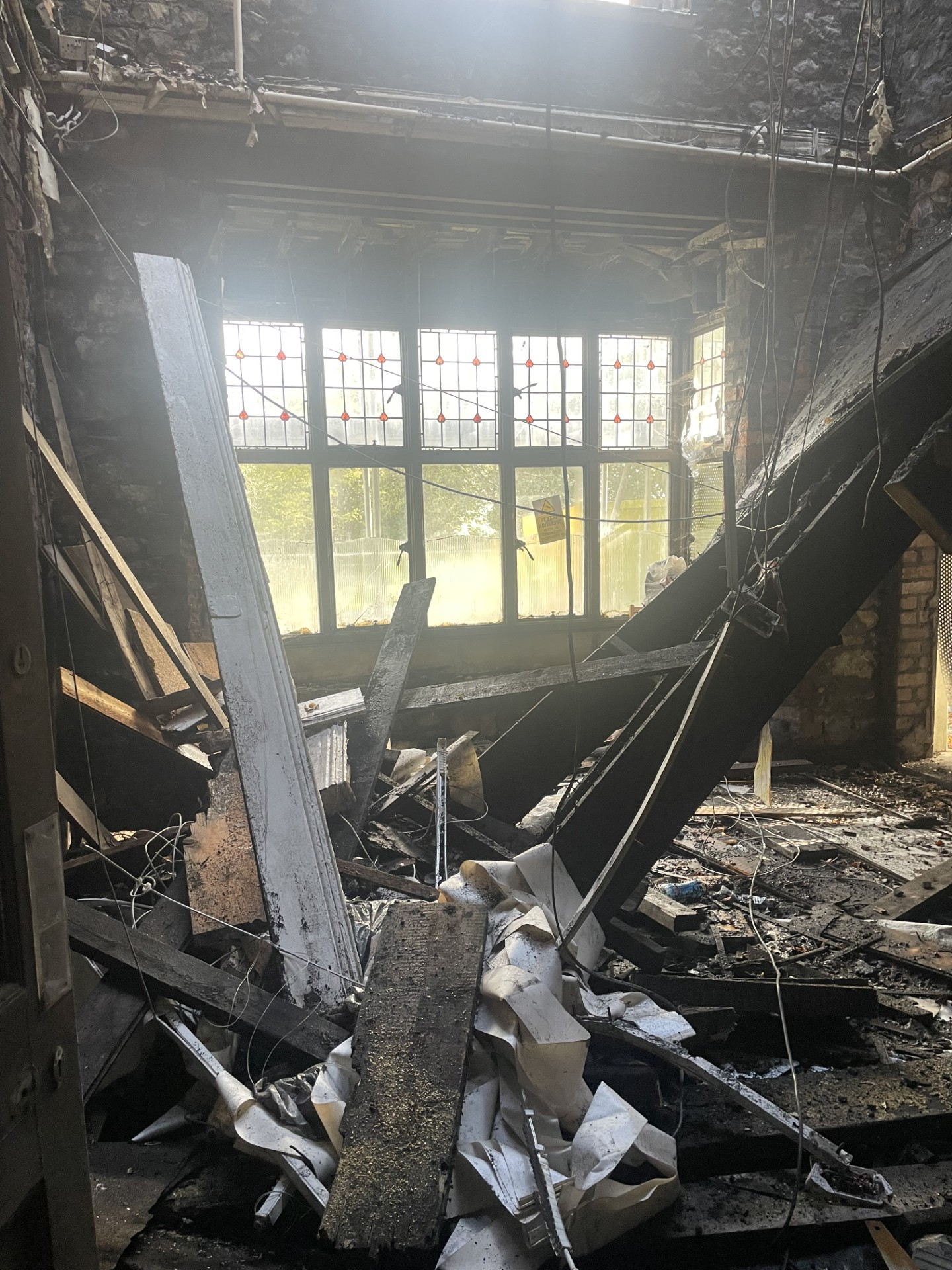 Damaged interior fabric inside Coed Parc showing deterioration and the need for careful specialist restoration